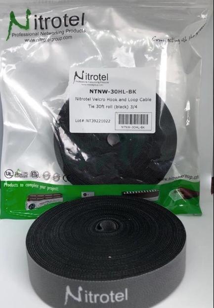 NITROTEL VELCRO Rollo de 30FT  (NEGRO) 3/4